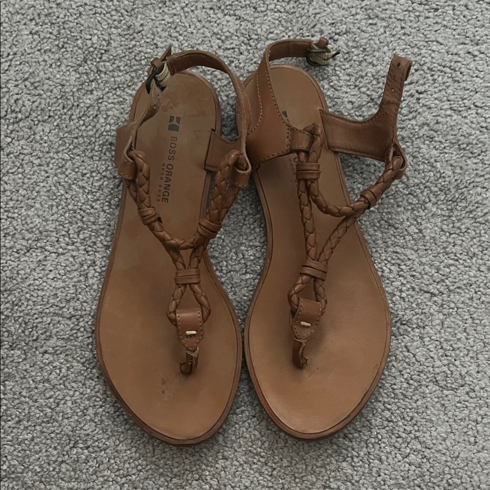 BOSS Orange Braided Leather Sandals - Brown